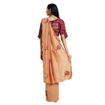 Peach Printed Silk Blend Saree With Blouse 2