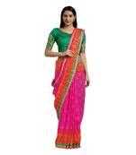 Pink printed georgette saree with blouse