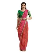 Pink printed georgette saree with blouse