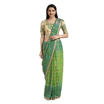 Green printed georgette saree with blouse 1
