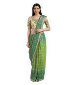Green printed georgette saree with blouse