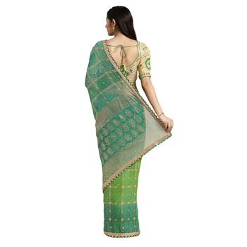 Green printed georgette saree with blouse 2