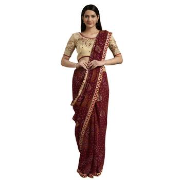 Maroon printed georgette saree with blouse 1