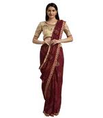 Maroon printed georgette saree with blouse