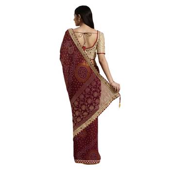 Maroon printed georgette saree with blouse 2
