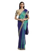 Turquoise printed georgette saree with blouse
