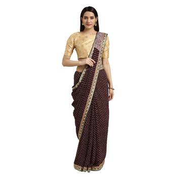 Purple printed georgette saree with blouse 1