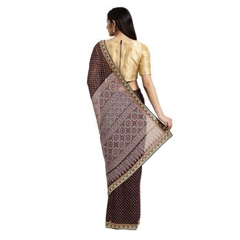 Purple printed georgette saree with blouse 2