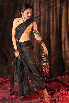 Black Jamdani With Multicolored Thread Weave 1