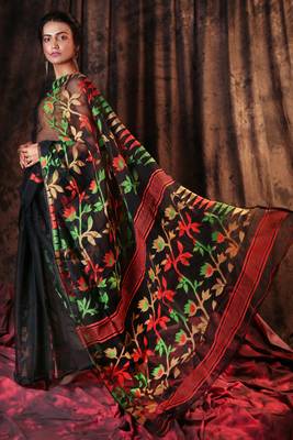 Black Jamdani With Multicolored Thread Weave 2