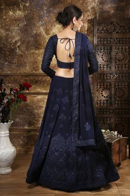 Blue Embroidered Georgette Semi Stitched Lehenga Choli 2