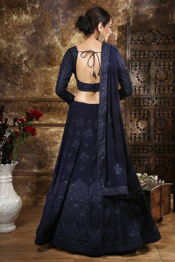 Blue Embroidered Georgette Semi Stitched Lehenga Choli