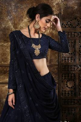 Blue Embroidered Georgette Semi Stitched Lehenga Choli 3