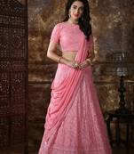 Pink Embroidered Georgette Semi Stitched Lehenga Choli
