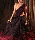 Black Jamdani Saree With Zari Pallu And All Over Small Butta