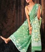 Sea Green Small Butta Jamdani Wth Floral Border And Pallu