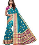 Blue woven poly silk saree with blouse