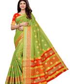 Green woven poly silk saree with blouse