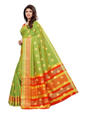 Green woven poly silk saree with blouse 2