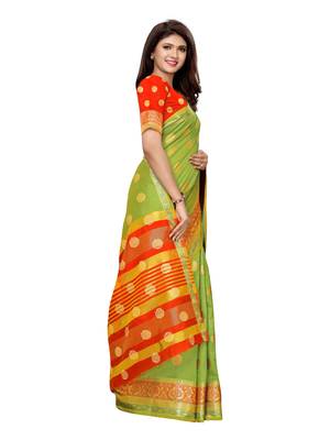 Green woven poly silk saree with blouse 3