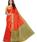 Red woven poly silk saree with blouse
