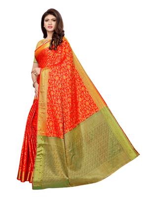 Red woven poly silk saree with blouse 2