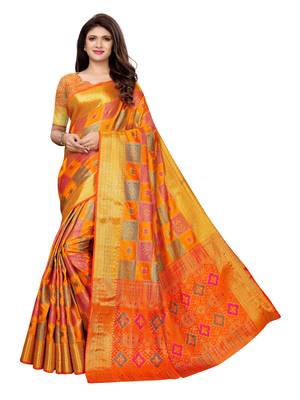 Yellow Woven Poly Silk Saree With Blouse 1