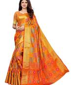 Yellow Woven Poly Silk Saree With Blouse