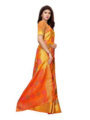 Yellow Woven Poly Silk Saree With Blouse 3