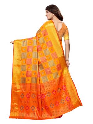 Yellow Woven Poly Silk Saree With Blouse 4