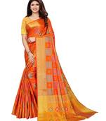 Orange woven poly silk saree with blouse