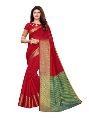 Maroon woven cotton silk saree with blouse 1