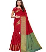 Maroon woven cotton silk saree with blouse