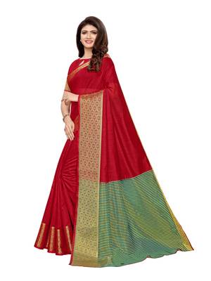 Maroon woven cotton silk saree with blouse 2