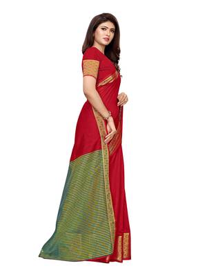 Maroon woven cotton silk saree with blouse 3