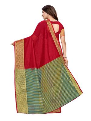 Maroon woven cotton silk saree with blouse 4