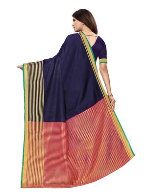 Navy blue woven cotton silk saree with blouse 4