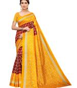 Yellow Printed Poly Silk Saree With Blouse