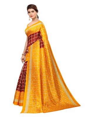 Yellow Printed Poly Silk Saree With Blouse 2