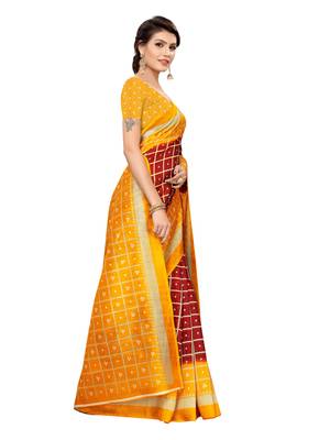 Yellow Printed Poly Silk Saree With Blouse 3
