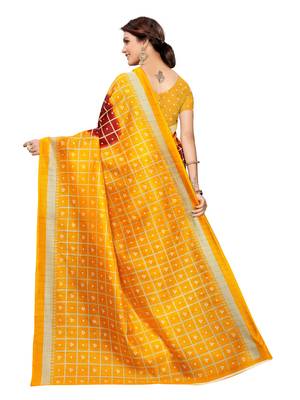 Yellow Printed Poly Silk Saree With Blouse 4