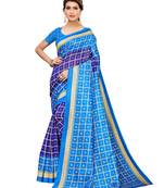 Blue Printed Poly Silk Saree With Blouse