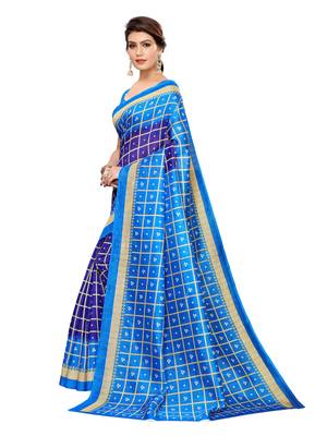 Blue Printed Poly Silk Saree With Blouse 2