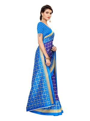 Blue Printed Poly Silk Saree With Blouse 3
