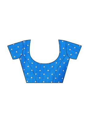 Blue Printed Poly Silk Saree With Blouse 5
