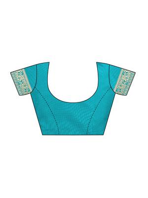 Turquoise woven poly silk saree with blouse 5