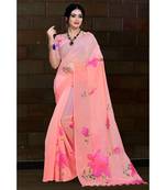 pink digital print organza saree with cotton muslin blouse