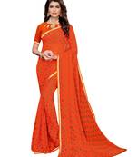 Orange Printed Chiffon Saree With Blouse
