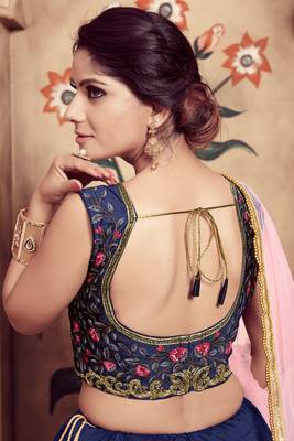 Blue Embroidered Silk Blend Semi Stitched Lehenga Choli 4