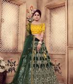 Green Embroidered Silk Blend Semi Stitched Lehenga Choli